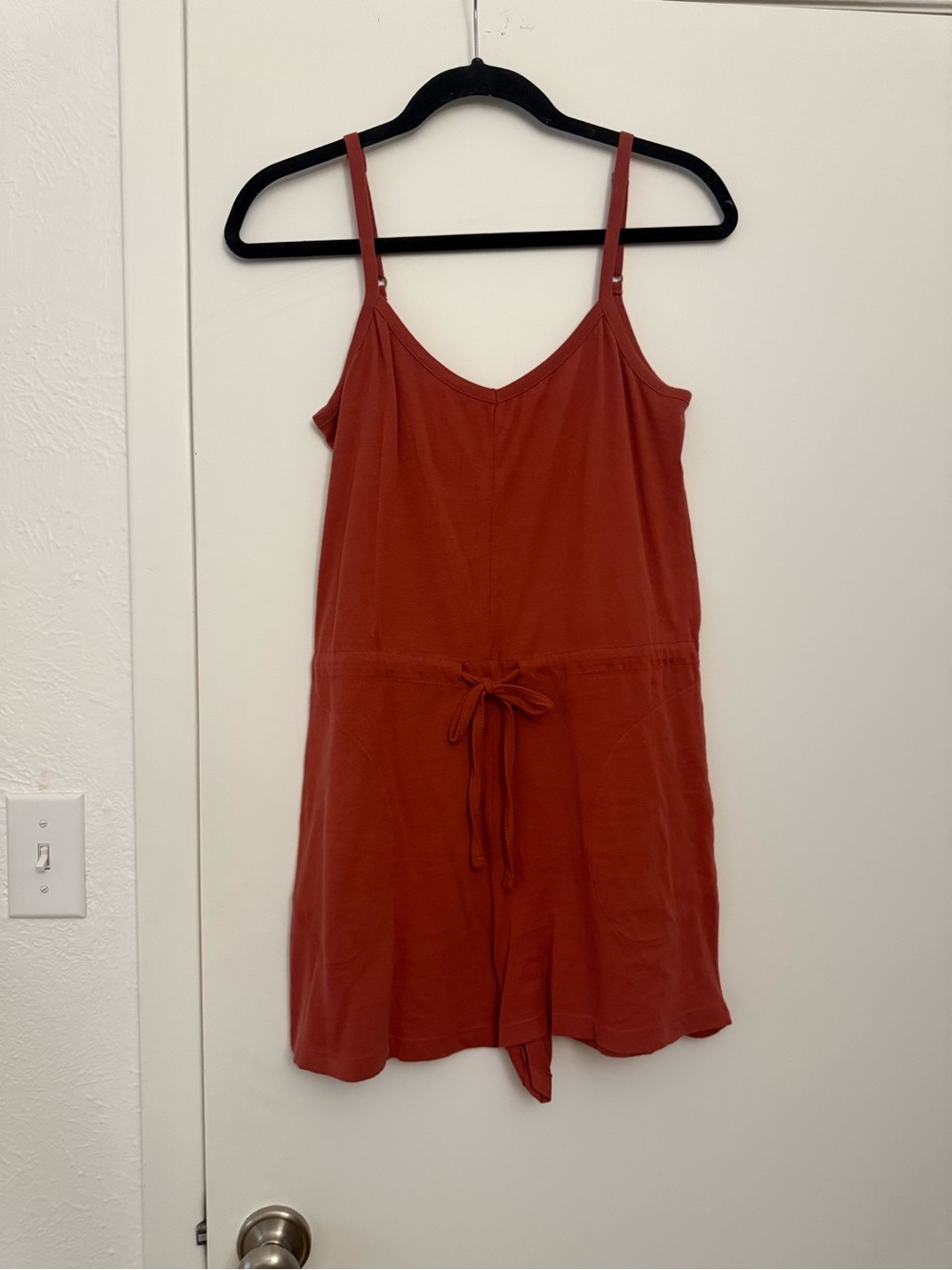 Coyuchi Rust Red Camisole Romper with Drawstring